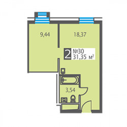 Двухкомнатная квартира 31.35 м²