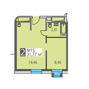 Двухкомнатная квартира 31.77 м²