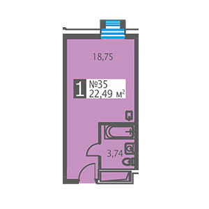 Однокомнатная квартира 22.49 м²