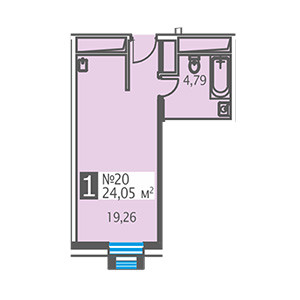 Однокомнатная квартира 24.05 м²