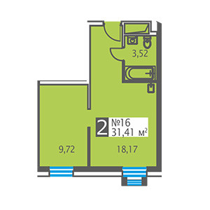 Двухкомнатная квартира 31.41 м²